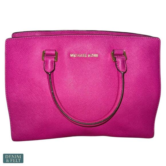 Michael Kors Selma Large Saffiano Leather Satchel Tote Bag Fuchsia Pink - Picture 2 of 14